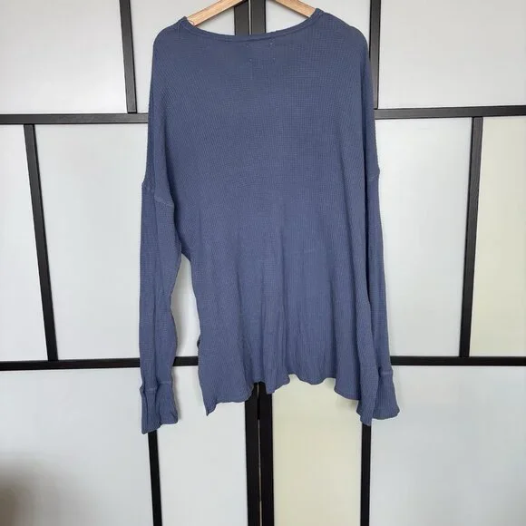 Offline by Aerie Waffle Henley T-Shirt in Blue Size XL oversized Athleisure Top - Picture 9 of 11